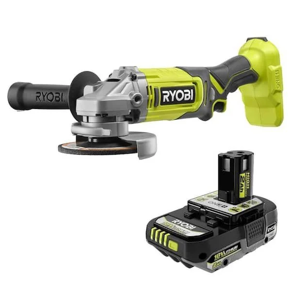 RYOBI ONE+ 18V Cordless 4.5 inch Angle Grinder with 2.0 Ah Lithium Ion Battery