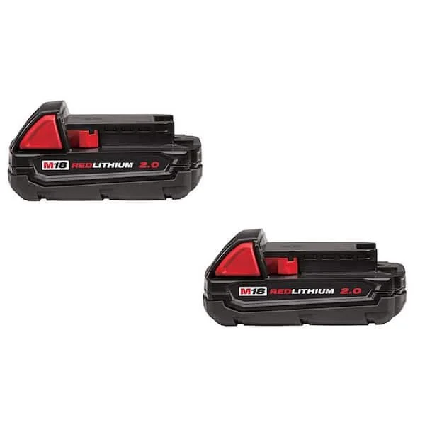 Milwaukee M18 18 Volt Lithium Ion 2.0Ah Compact Battery Pack 2 Pack on sale for $118 at Home Depot.