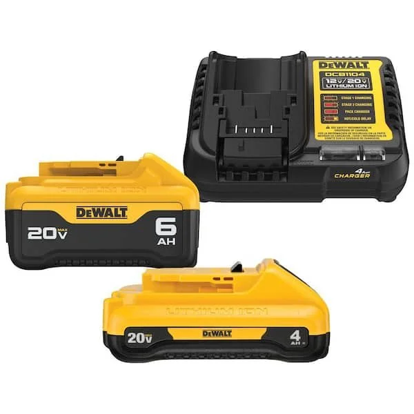 DEWALT 20V MAX 6.0Ah and 4.0Ah lithium ion batteries with charger starter kit on sale for $129 at The Home Depot