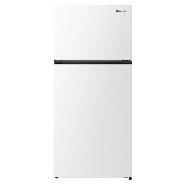 Hisense PureSpace 18.1 cu ft counter depth top freezer refrigerator in white, ENERGY STAR certified and garage ready, on sale for $449 at Lowe's