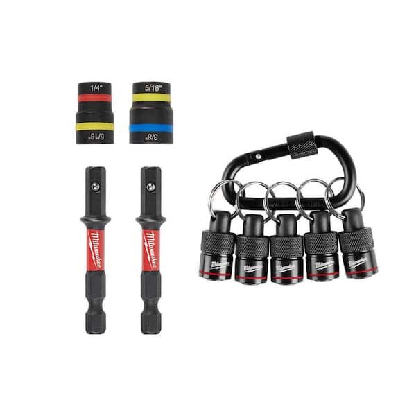 Milwaukee SHOCKWAVE Impact Duty 2 in 1 alloy steel magnetic nut driver set 2 piece with 5 piece hex bit holder and carabiner on sale for $18.47 at Home Depot