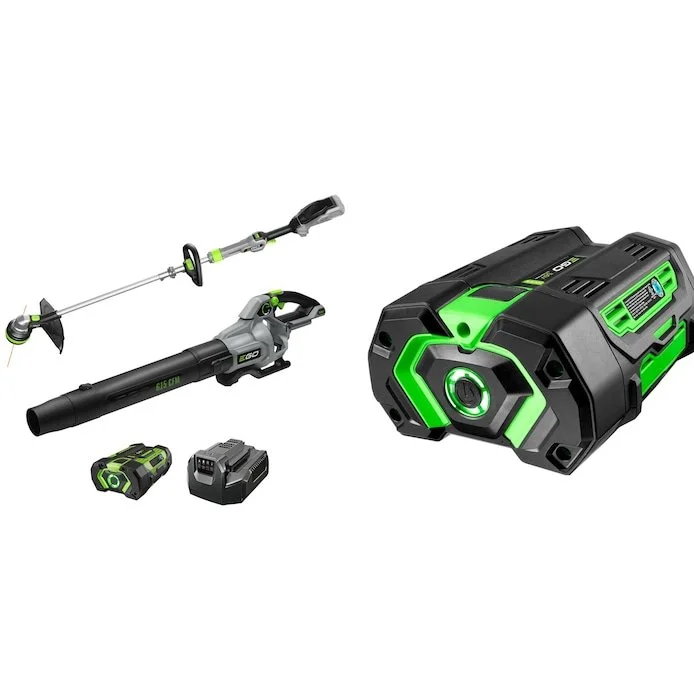 EGO POWER+ 56V cordless string trimmer and leaf blower combo kit with 2.5Ah battery, bonus 5Ah battery, and charger on sale at Lowe's