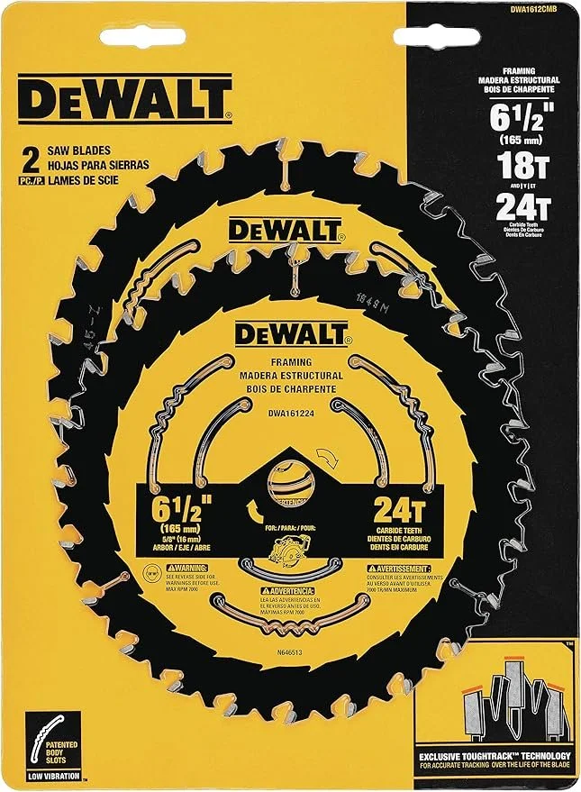 DEWALT DWA1612CMB 6 1/2 inch circular saw blade combo pack with 18 tooth and 24 tooth wood cutting blades on sale for $18.14