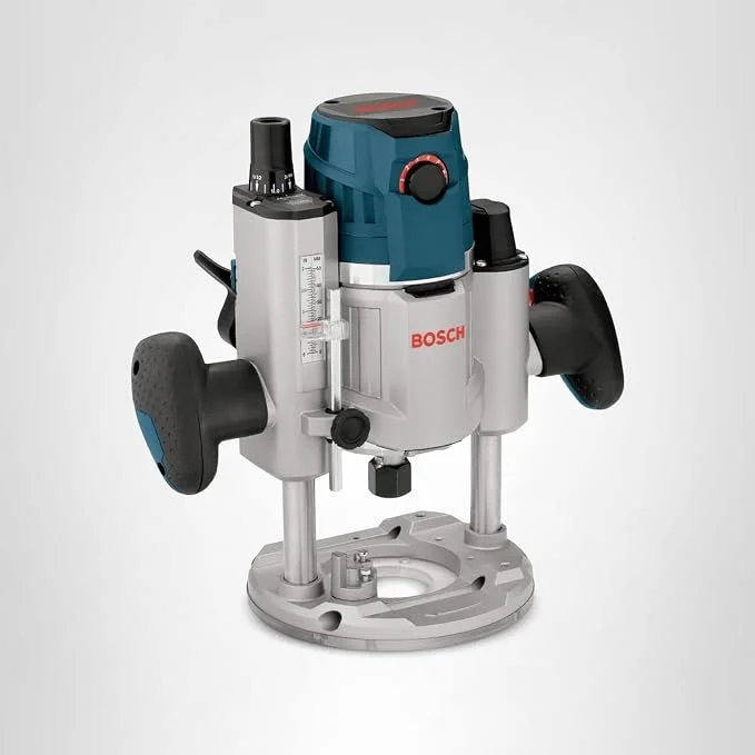 Bosch MRP23EVS 2.3 HP Electronic Plunge Base Router on sale at 25% off, featuring 15 amp motor, variable speed dial, trigger control handle, and LED bit area lighting.