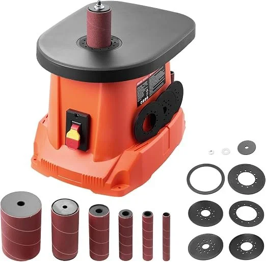 VEVOR Oscillating Spindle Sander 2400RPM benchtop unit with sanding sleeves and cast iron table ready for woodworking