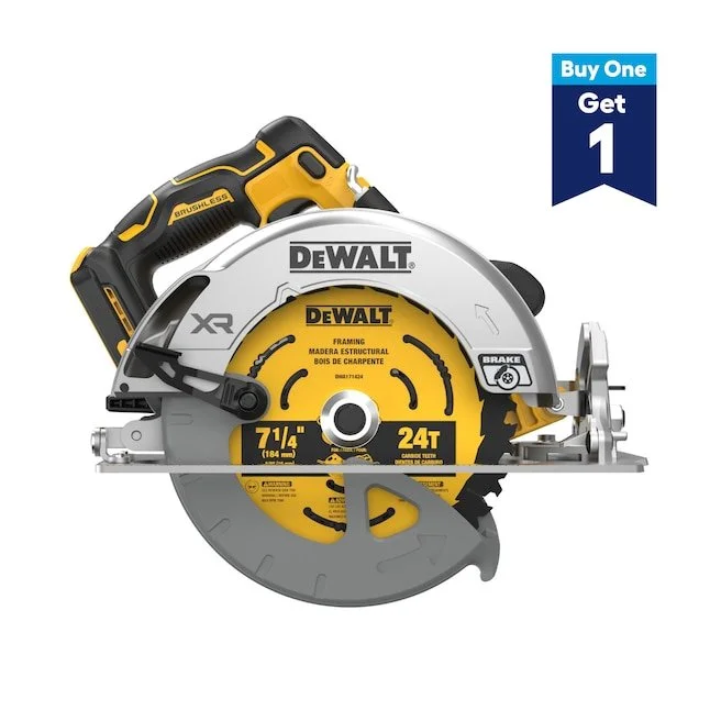 DEWALT XR 20V MAX 7 1/4 inch brushless cordless circular saw with two free 20V XR 4Ah batteries deal