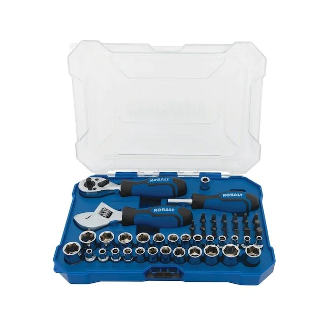 Kobalt Stubby 50 piece SAE and metric mechanics tool set with hard case, stubby ratchet, sockets, and bit driver