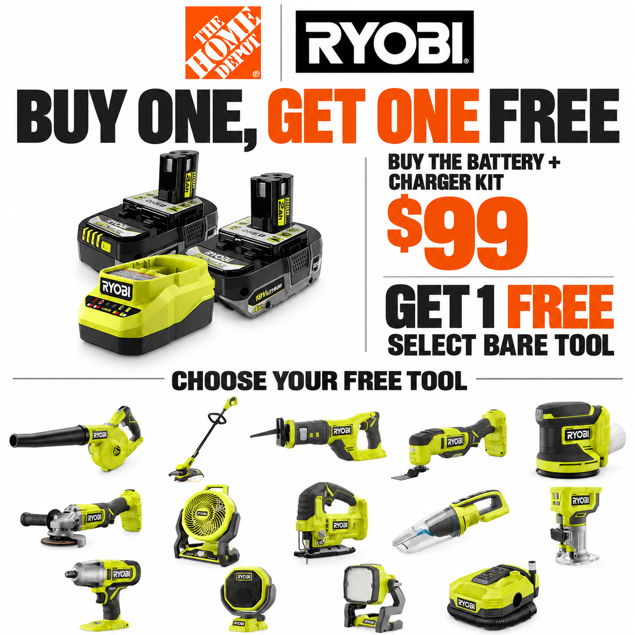 RYOBI 18V ONE+ Starter Kit Deal Now $99 🎁