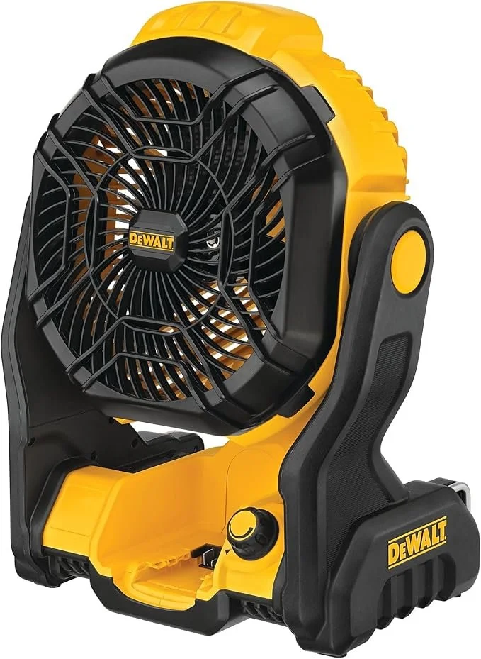 DEWALT 20V MAX cordless portable shop fan with variable speed control and integrated hook, 650 CFM, on sale for $99