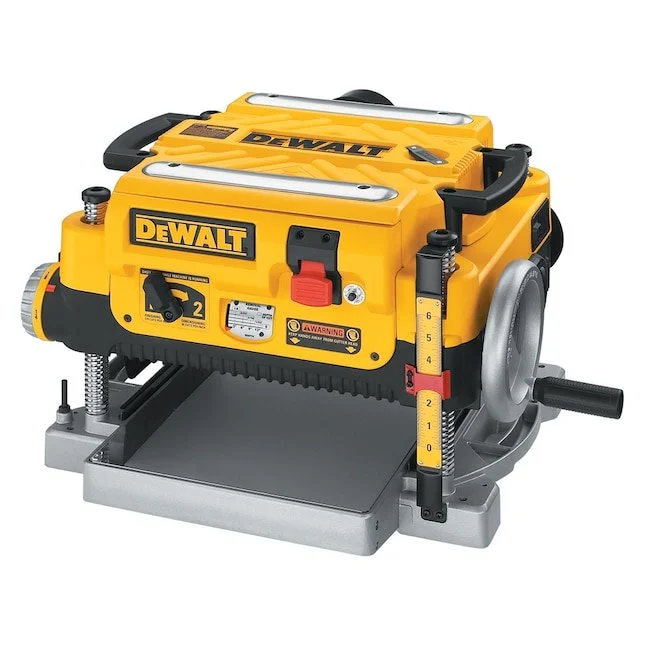 DeWalt 13 inch 15 Amp two speed benchtop thickness planer DW735 featuring a yellow and black housing with top mounted speed control.