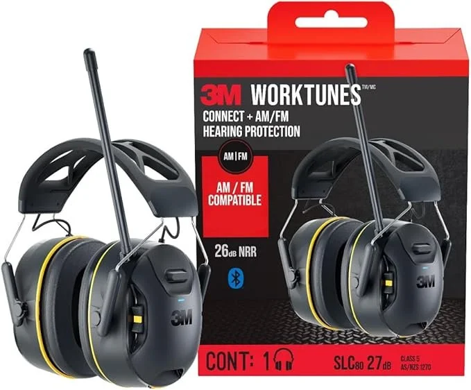 3M WorkTunes Connect AM FM Wireless Hearing Protector with Bluetooth Technology shown on a white background