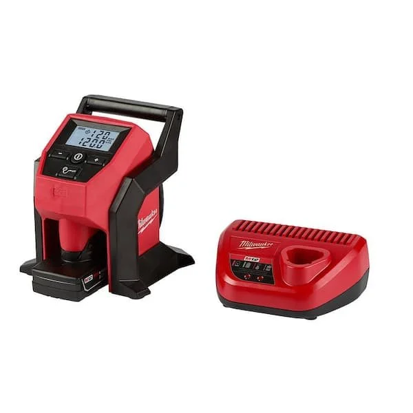 Milwaukee M12 12 Volt cordless portable inflator kit with 4.0 Ah battery and charger on sale for $129 today only