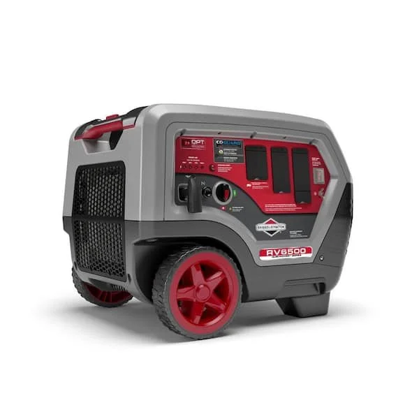 Briggs and Stratton 6500W Closed Inverter Generator with wheels and handle on a white background