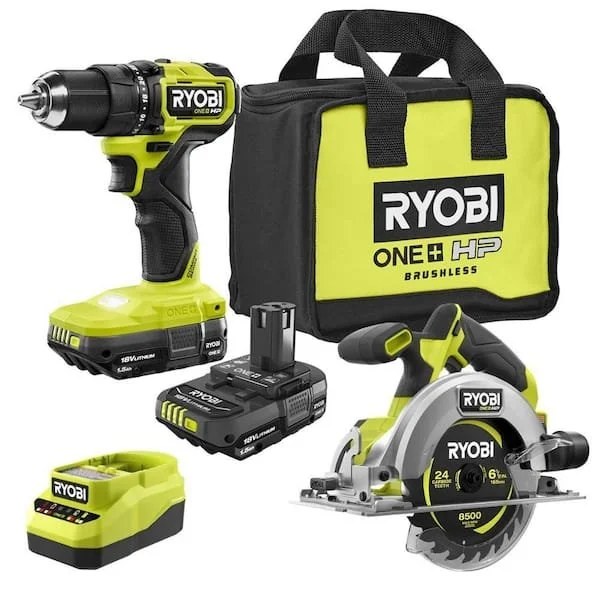 RYOBI ONE+ HP 18V brushless compact 1/2 in. drill/driver kit with compact circular saw, two batteries, and charger at The Home Depot