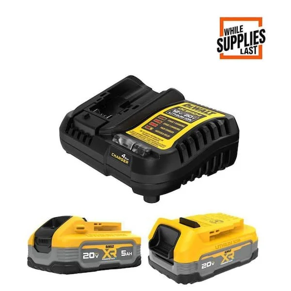DEWALT 20V MAX XR POWERSTACK Lithium Ion Battery Starter Kit including 5.0Ah and 1.7Ah batteries with charger on sale for 134