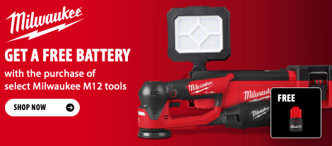 Free Milwaukee M12 REDLITHIUM HIGH OUTPUT XC5.0 battery pack promotion with select M12 cordless tool purchase at Acme Tools