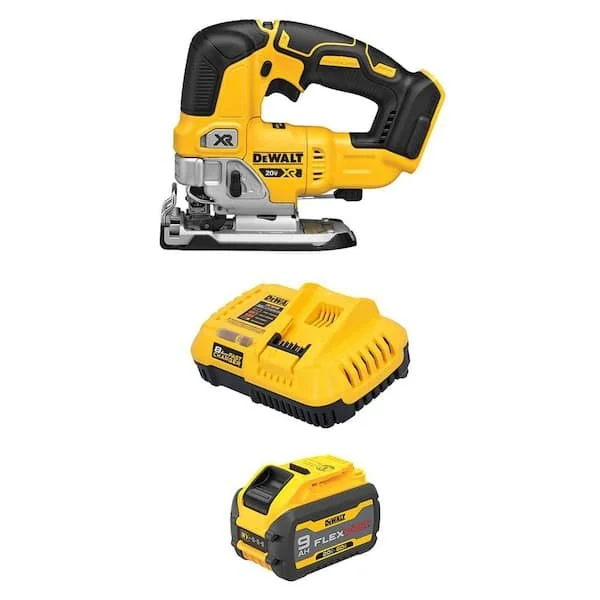 DeWALT 20V MAX XR Brushless Cordless Jigsaw Kit DCS334 with 20V/60V MAX FLEXVOLT 9.0Ah battery and charger on sale at Home Depot