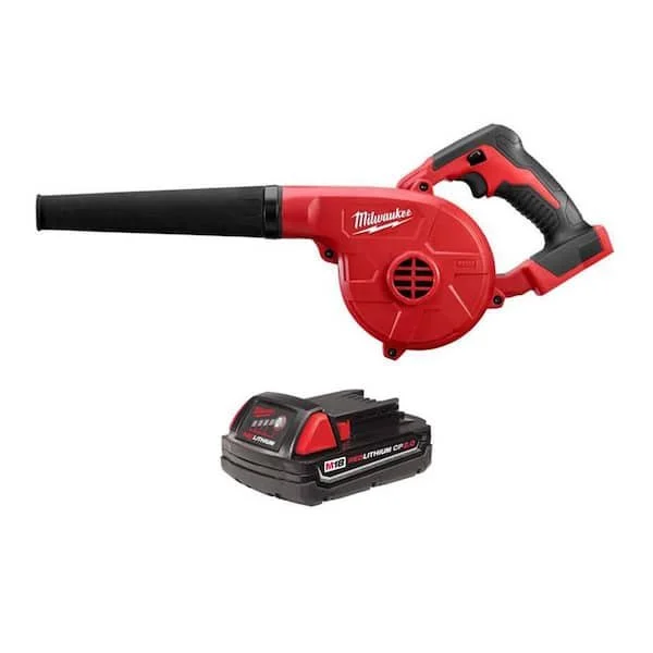 Milwaukee M18 18V cordless compact blower with 2.0Ah battery and extension nozzle
