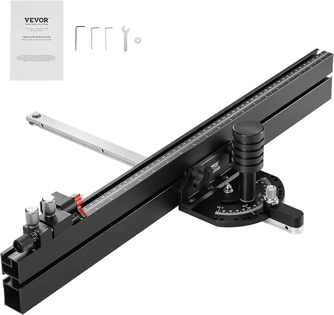 VEVOR precision miter gauge with aluminum alloy head, 24 in grating, and 15 angle stops for table saw woodworking