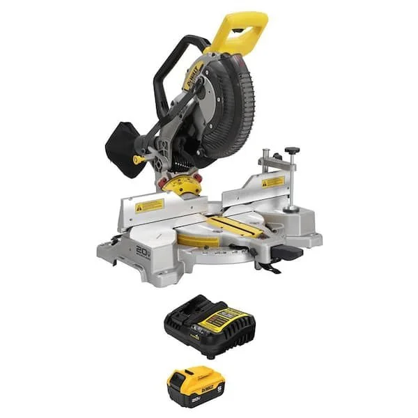 DeWalt 20V MAX XR cordless 10 inch dual bevel fixed miter saw with 5.0Ah battery and charger on sale at Home Depot