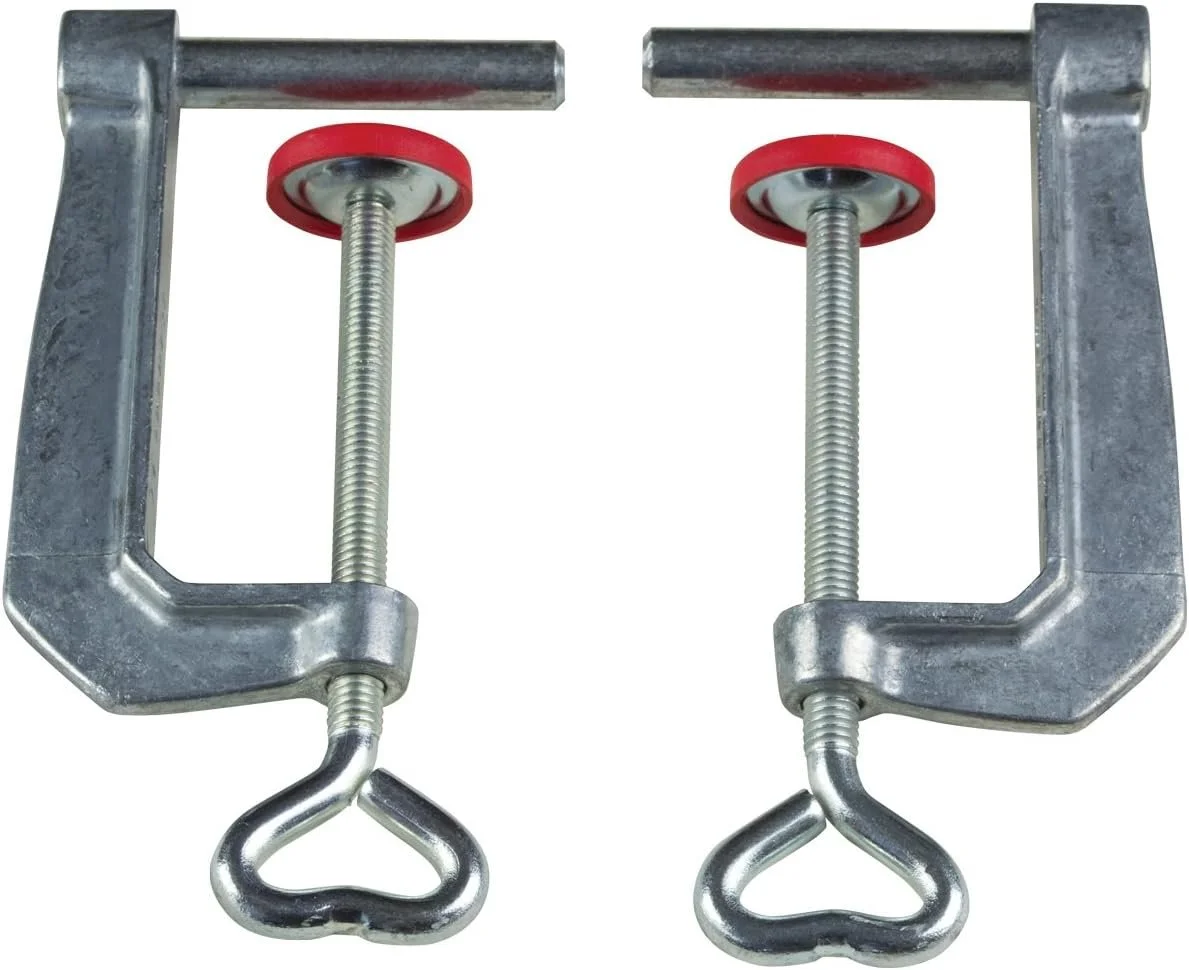 BESSEY TK6 table clamps securely holding wood on a workbench top highlighting the 54% off deal price