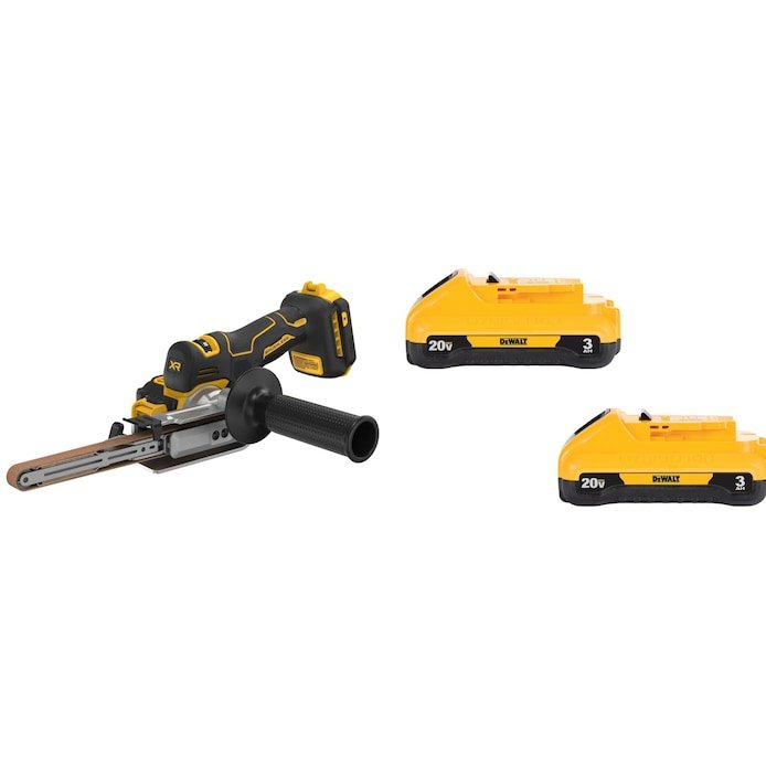 DEWALT XR 20V brushless variable speed belt sander with dust management and two 3.0Ah batteries