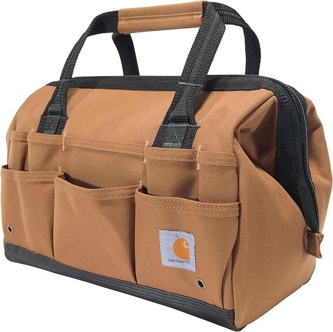 Carhartt Onsite 14 inch 26 pocket heavyweight tool bag in Carhartt Brown on sale at lowest ever price on Amazon