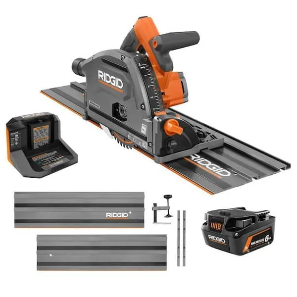 RIDGID 18V Brushless Cordless Track Saw Kit with battery charger and track guide