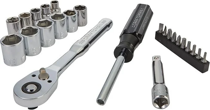 CRAFTSMAN CMMT12111 24 piece mechanics tool set with 3/8 inch drive metric sockets and 90 tooth low profile ratchet on sale for $19.98