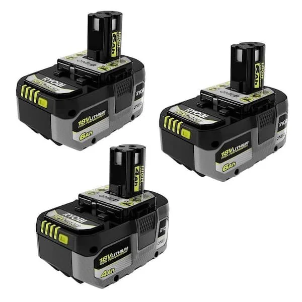 RYOBI ONE+ HP 18V High Performance Lithium Ion Batteries shown on a bright background for a Home Depot online deal