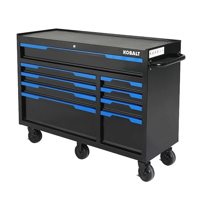Kobalt K1 52 in by 37.5 in steel rolling tool cabinet with 9 drawers and powder coated black finish on sale at Lowe's