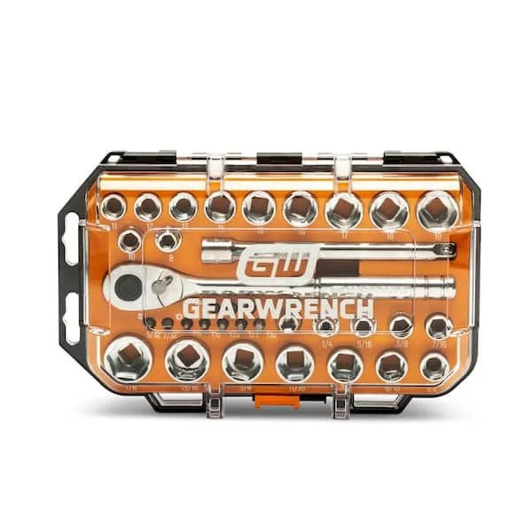 GEARWRENCH 35 piece SAE and metric 3/8 in. drive 6 point mechanics tool set with stubby sockets and case