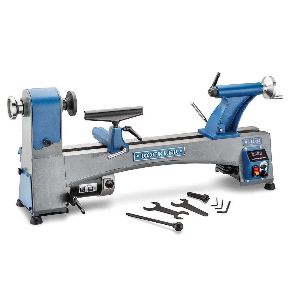 Rockler VS 12 24 variable speed midi wood lathe on sale for $499.99 with $100 off