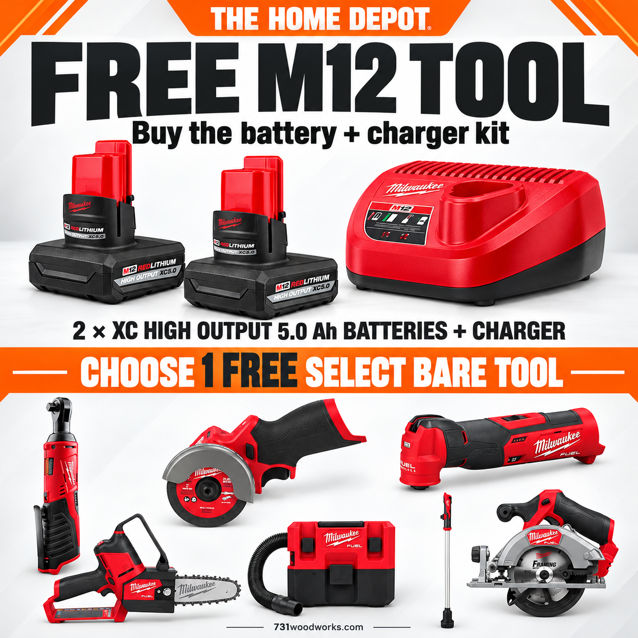 Milwaukee M12 XC 5.0Ah High Output battery 2 pack starter kit with charger at Home Depot