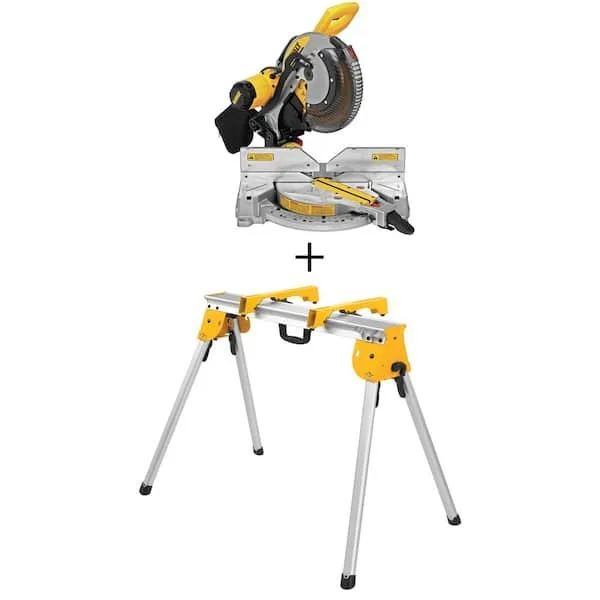 DeWALT 15 Amp corded 12 in. double bevel compound miter saw with heavy duty rolling work stand on sale for $332.10 during a today only deal at Home Depot