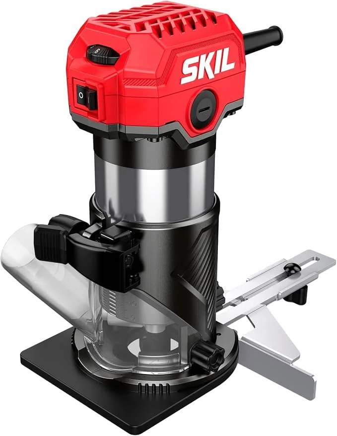 SKIL 6.5 Amp Corded Trim Router RT1324-00 with parallel guide, vacuum adaptor, and wrench