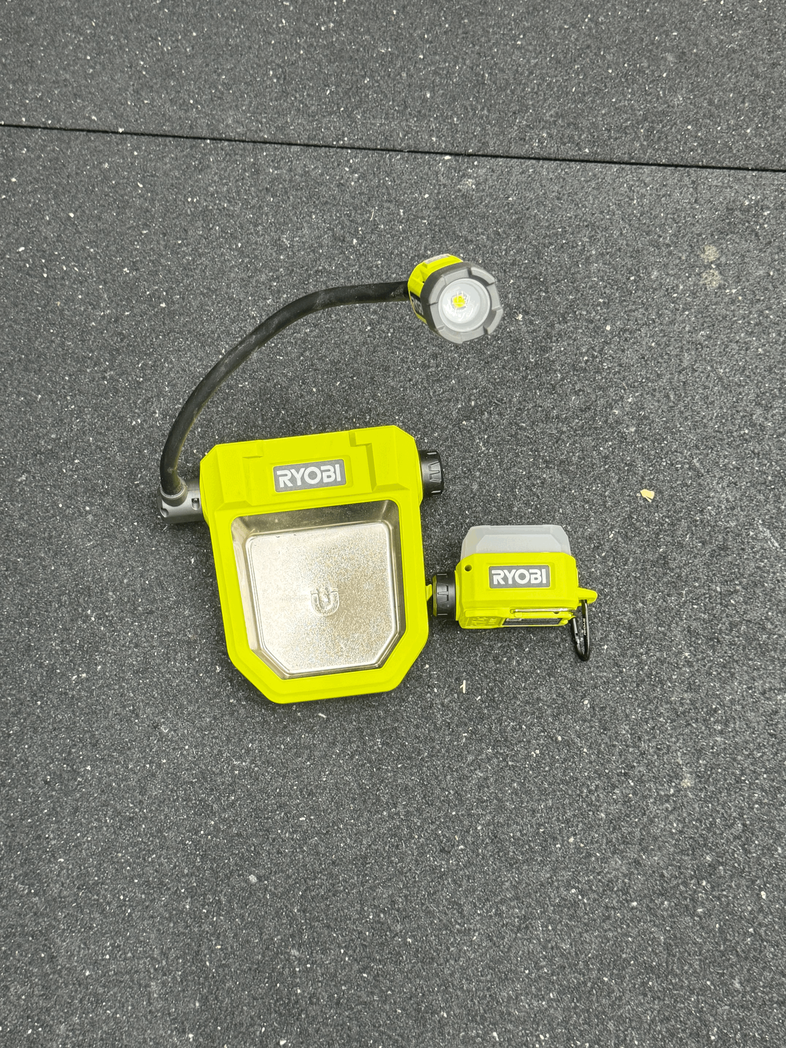 Used RYOBI USB Lithium LED Magnetic Tray & USB Lithium Compact Area Light (Tools Only)