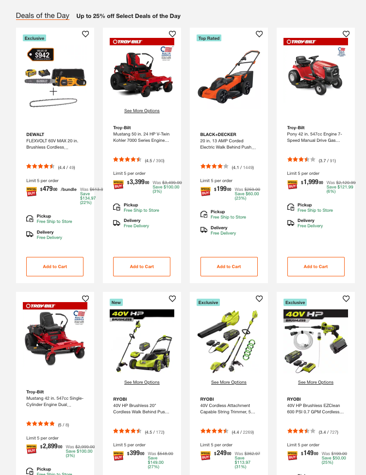 Professional RYOBI and DEWALT cordless leaf blowers and trimmers on sale at Home Depot.