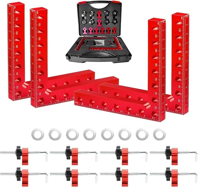 4 pack of aluminum 90 degree corner clamps for woodworking with hardware and storage case