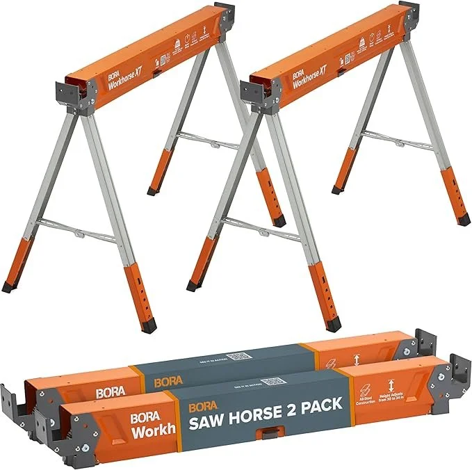 BORA Workhorse XT Adjustable Saw Horses 2 Pack PM-3360T heavy duty folding metal sawhorses with 2700 lb capacity on sale at Amazon