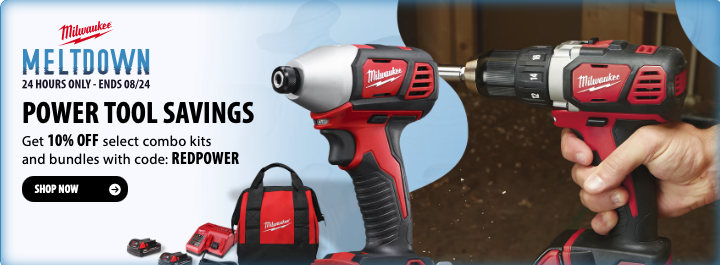 Milwaukee power tool combo kit with cordless drill, impact driver, batteries and charger, 10% off with code REDPOWER