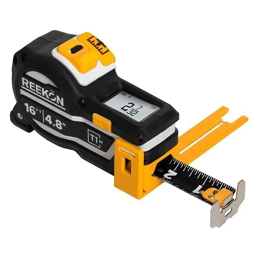 REEKON T1M 16 ft digital tape measure with LCD display and built in marking square for job site use