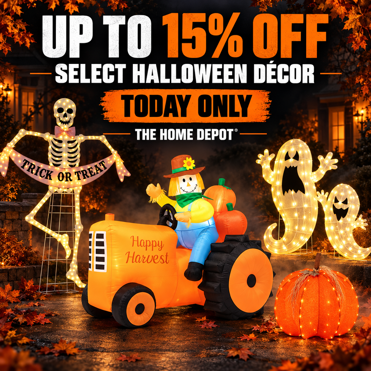 Halloween decor on sale at The Home Depot with up to 15% off select items online only today
