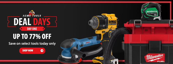 Acme Deal Days sale with up to 77% off featured professional grade tools ending July 6, 2026