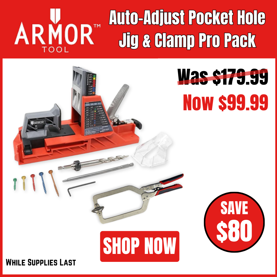 $80 off Armor Tool Auto-Adjust Pocket Hole Jig with Clamp (was $179 now ...