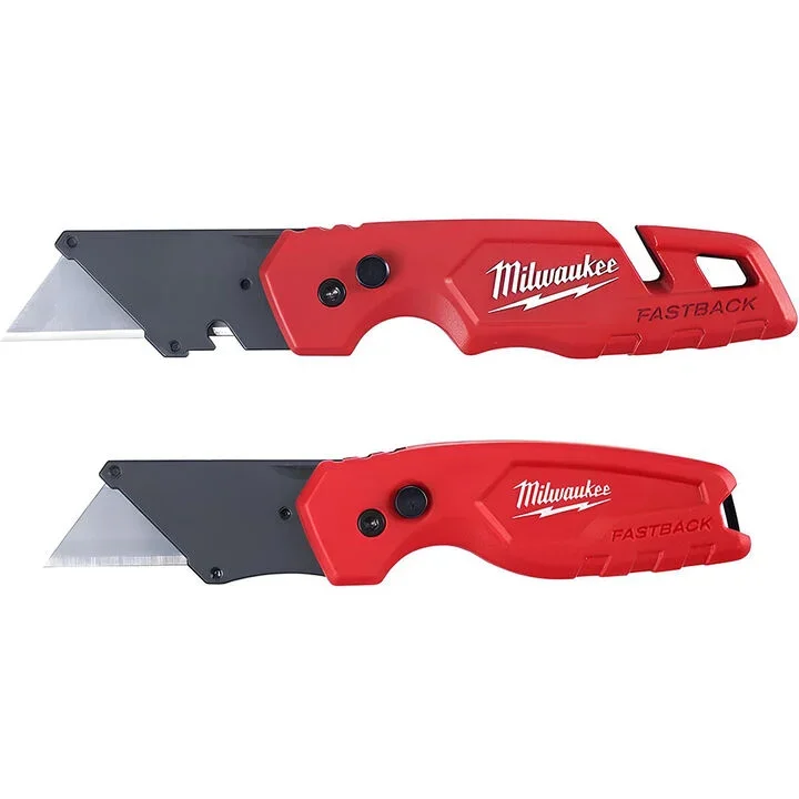 Milwaukee FASTBACK utility knife with blade storage and FASTBACK Compact knife set on sale for $14.40 at Acme Tools with code HANDTOOL
