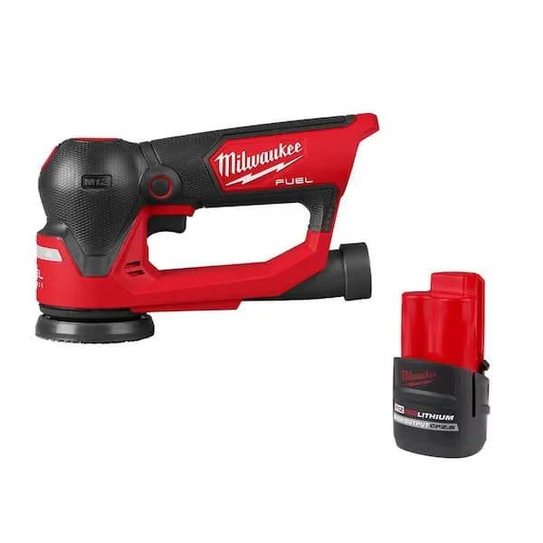 Milwaukee M12 FUEL 12V Brushless Cordless 3 in. Random Orbital Detail Sander kit with dust bag, mesh sanding discs, and tool holster on sale for $164