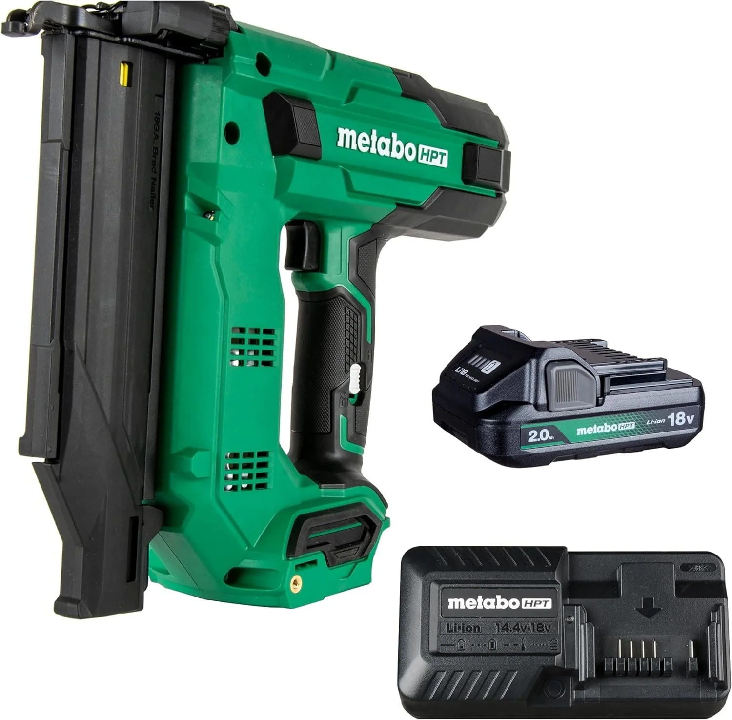 Metabo HPT NT1850DG 18V MultiVolt Compact Cordless 18 Gauge Brad Nailer Kit with 2.0Ah battery and LED work light on sale at Amazon