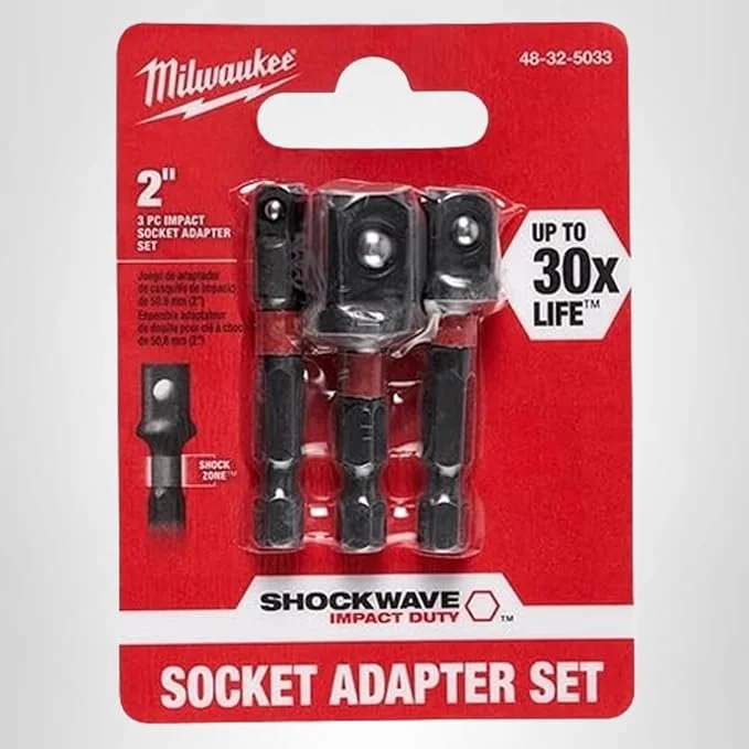 Milwaukee 48 32 5033 Shockwave power drill bit extensions socket adapter set with 1/4 inch, 3/8 inch, and 1/2 inch adapters for impact drivers