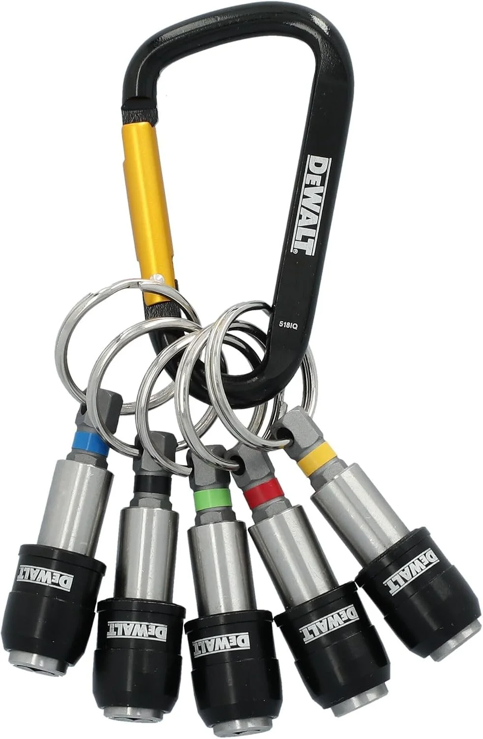 DEWALT Keyring Bit Holder Set DWAFHLDKC5 with color coded bands and carabiner